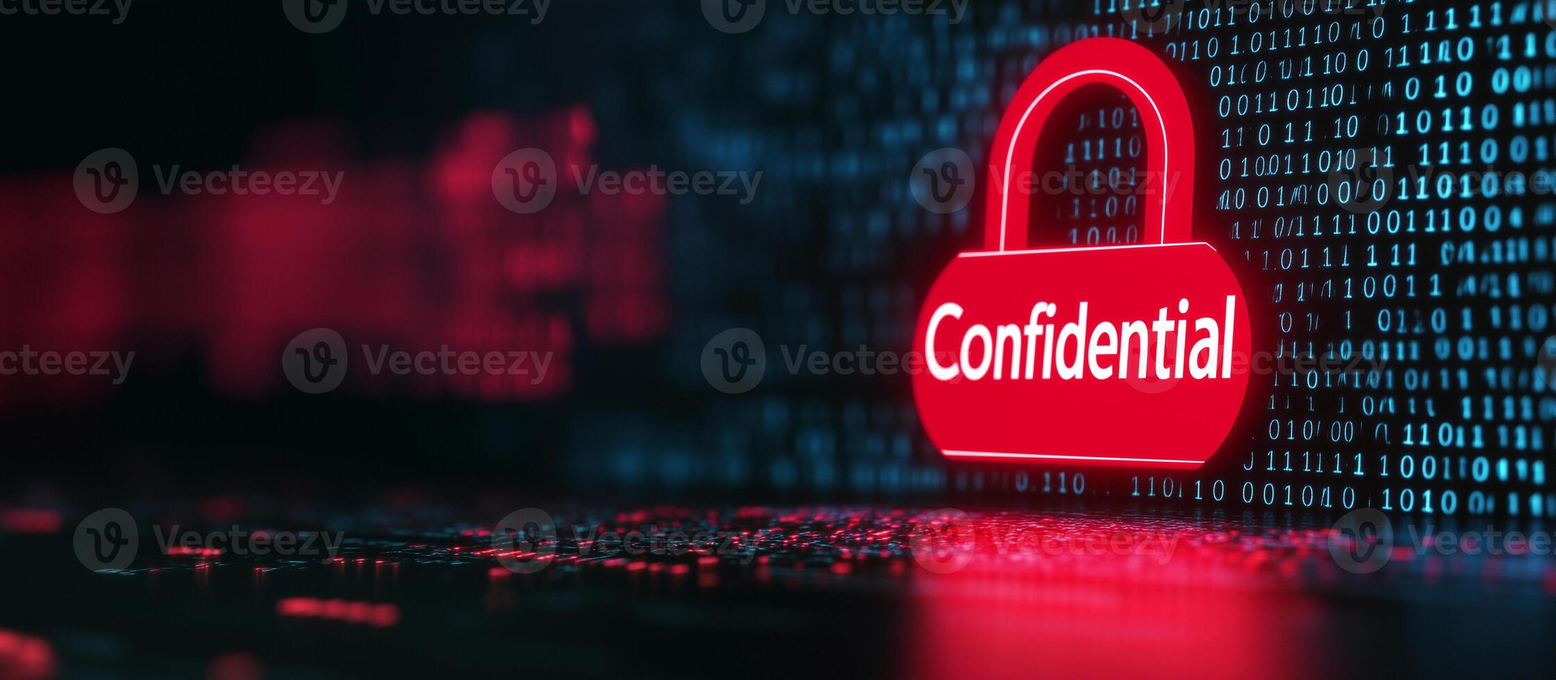 modern privacy concept featuring a glowing digital padlock surrounded by encrypted codes and subtle lines of data flow, with the words Confidential photo