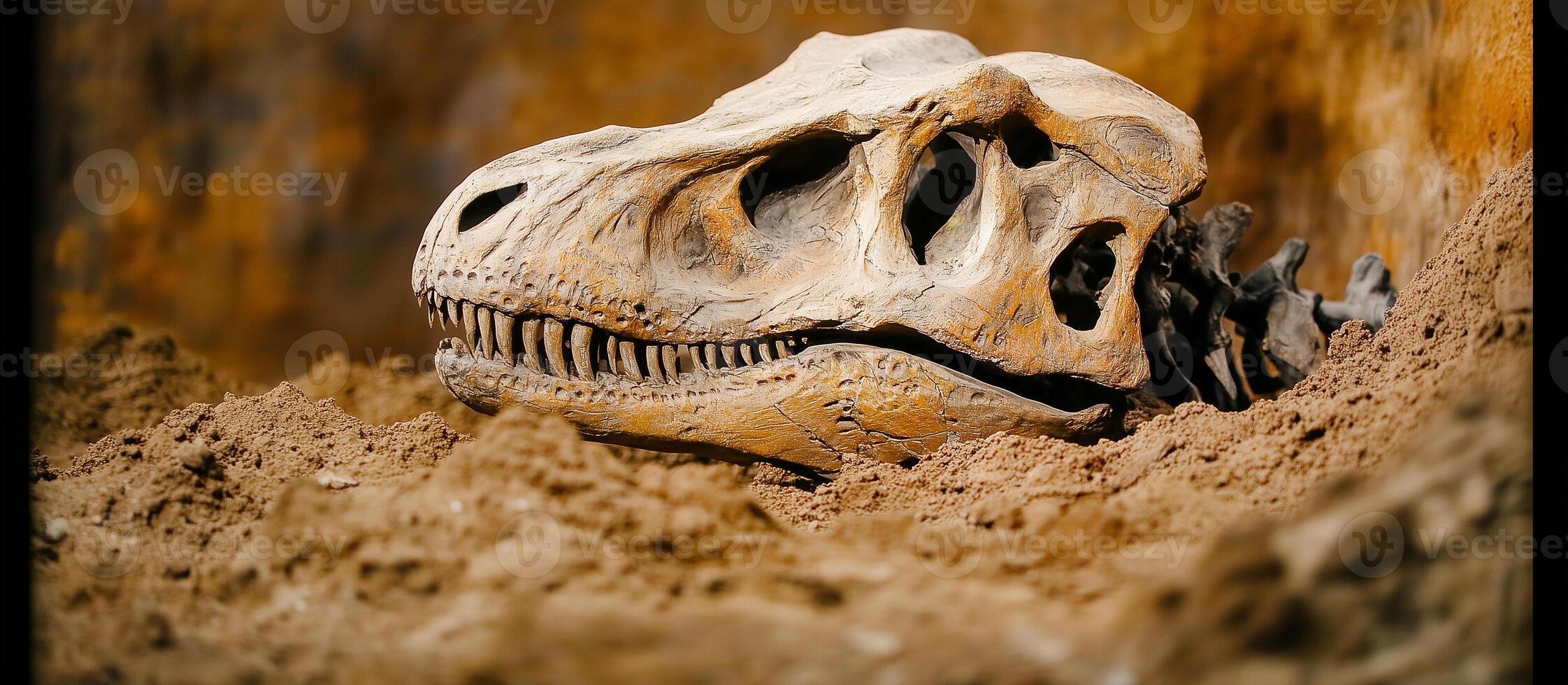 a t - rex skull in the sand photo
