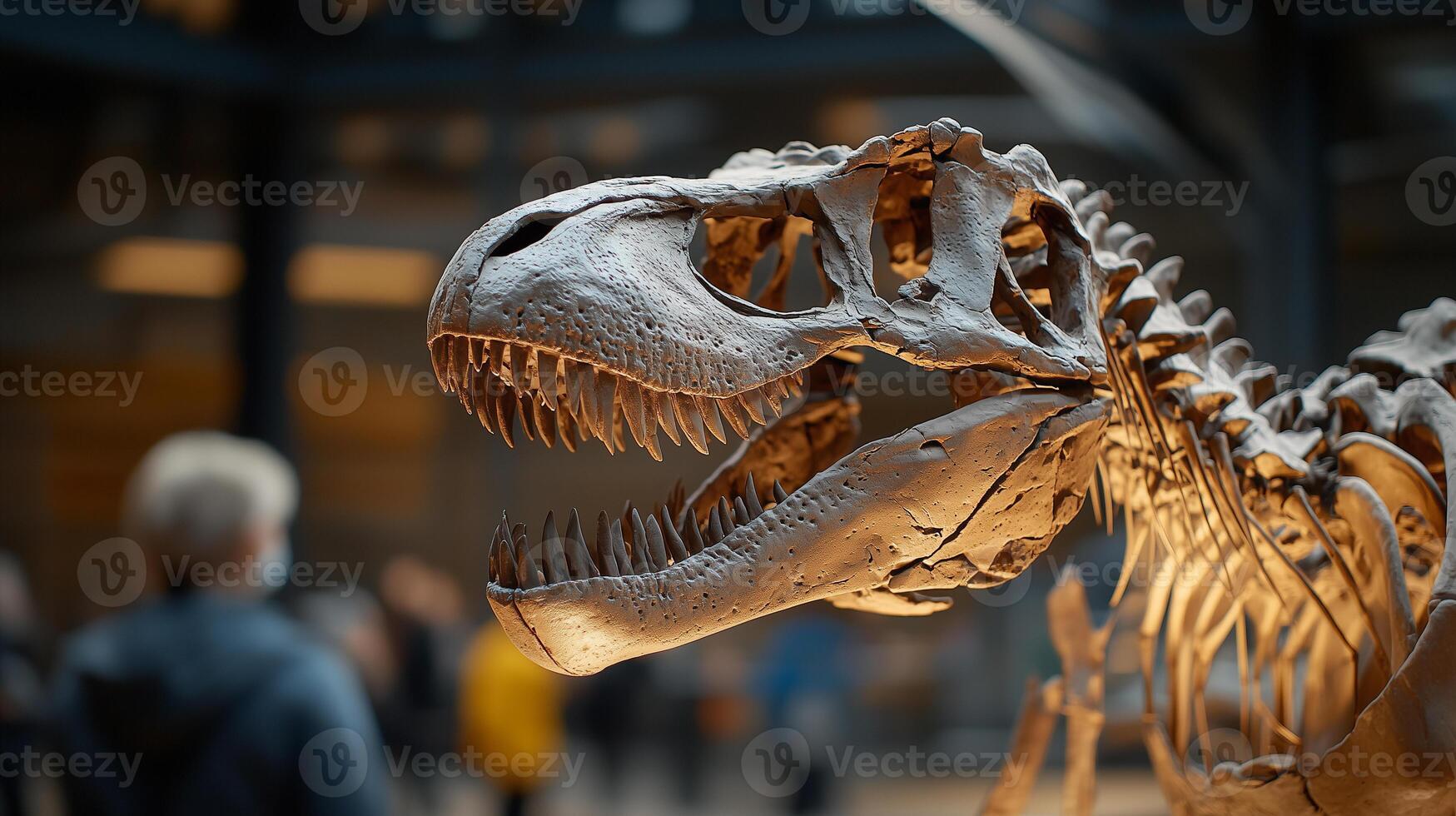 Tyrannosaurus rex fossil standing in museum photo