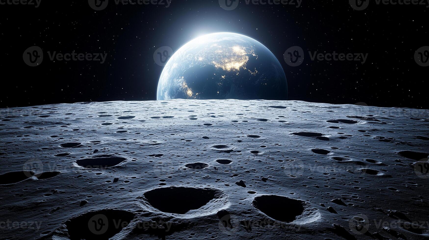 stunning view from the moon where you can see the earth and deep space photo