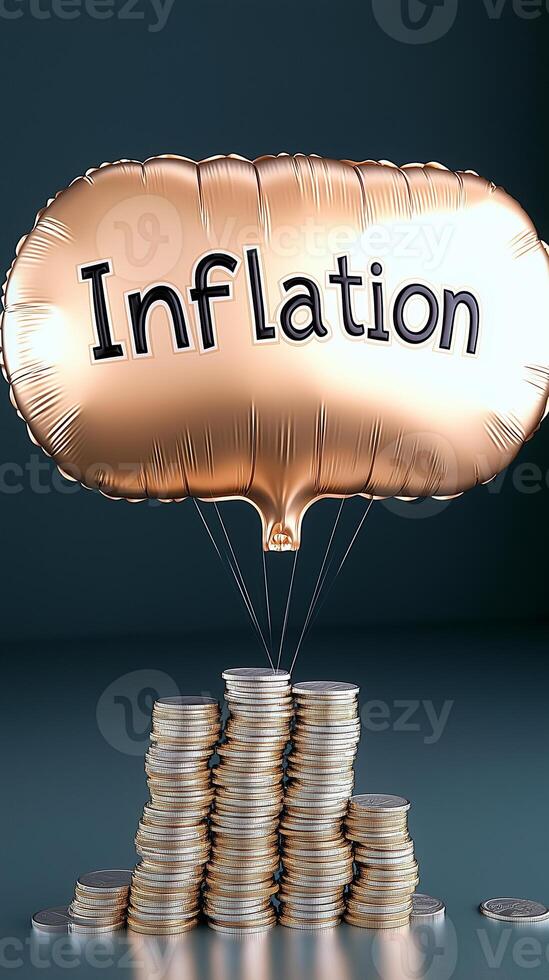 balloon with the text inflation floating above coins photo