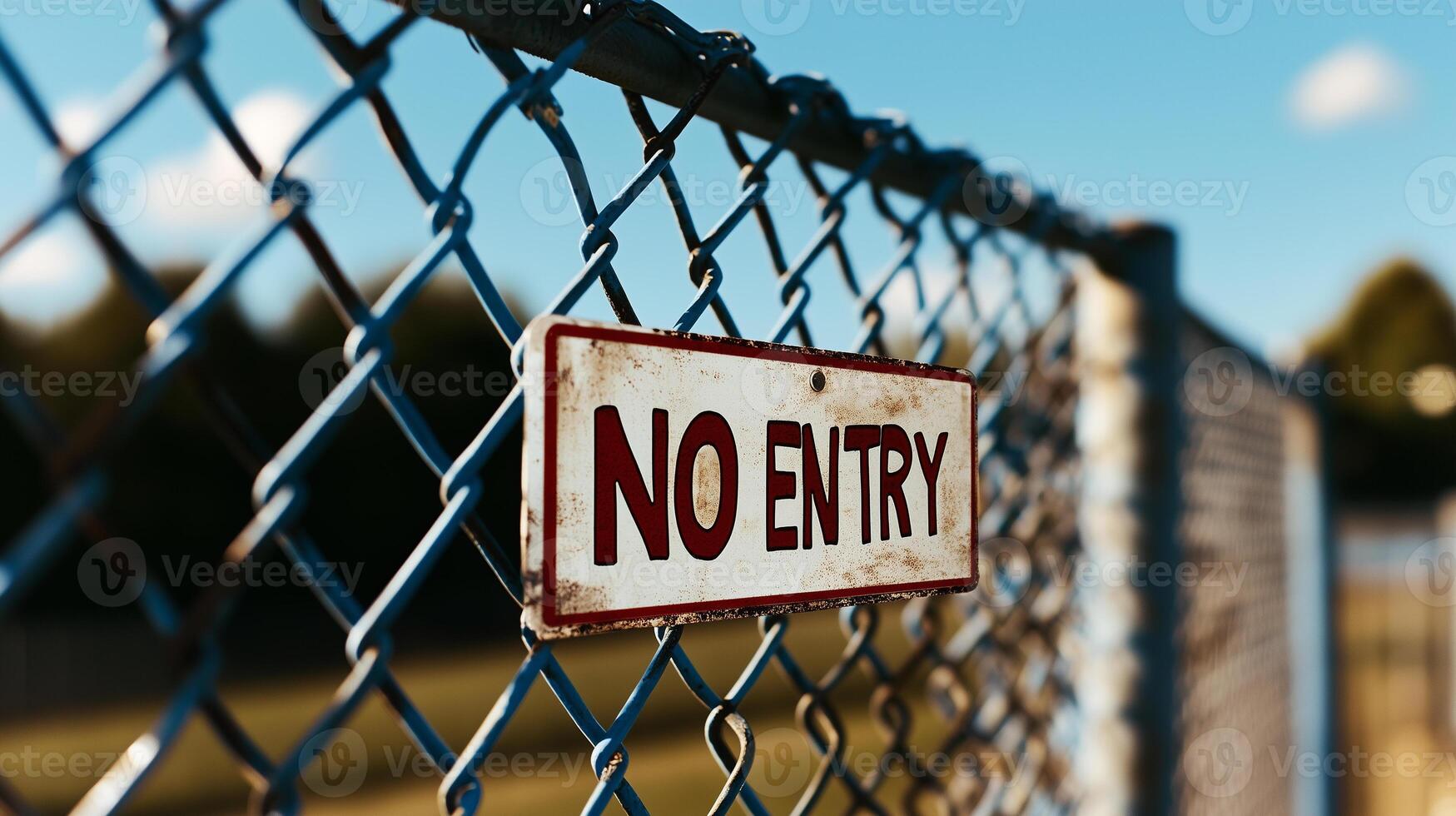 NO ENTRY warning sign on fence in front of the house photo
