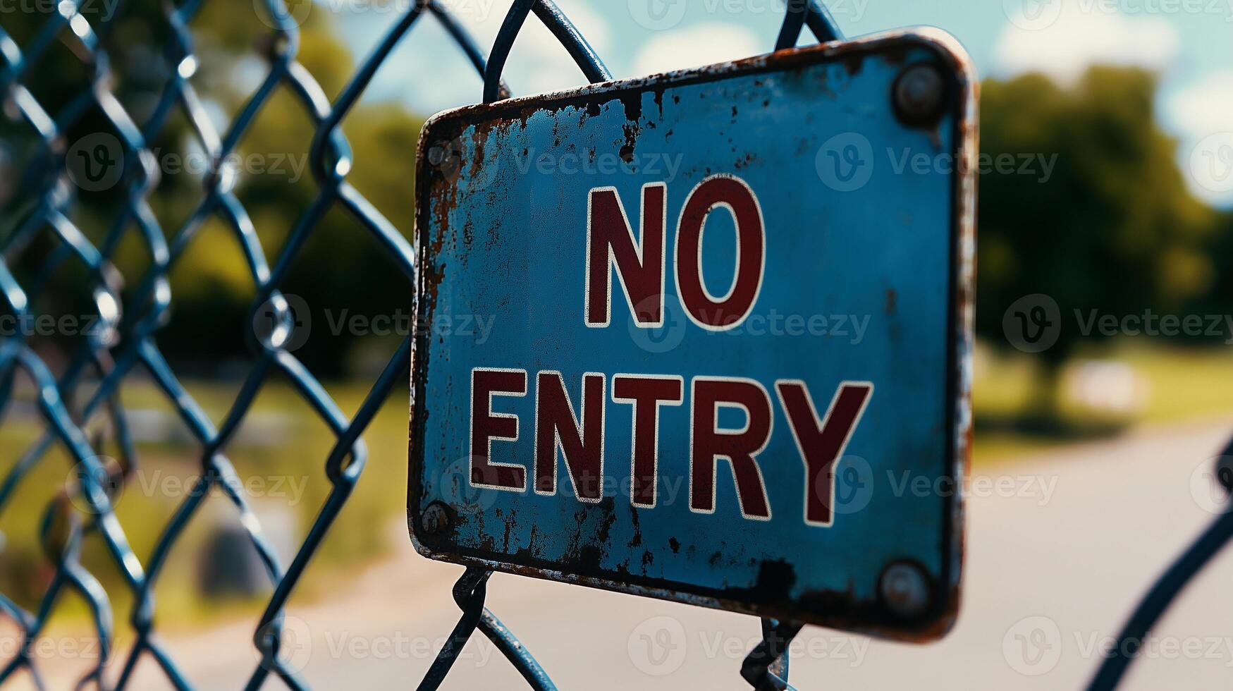 no entry sign on a chain link fence photo