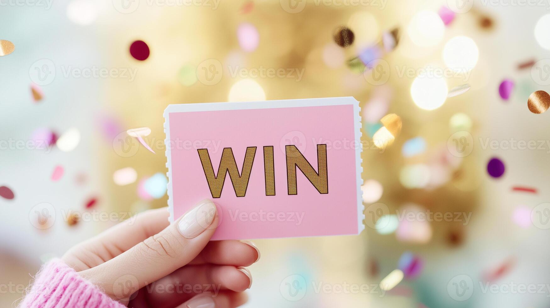 colorful image of a hand holding up a winning lottery ticket photo