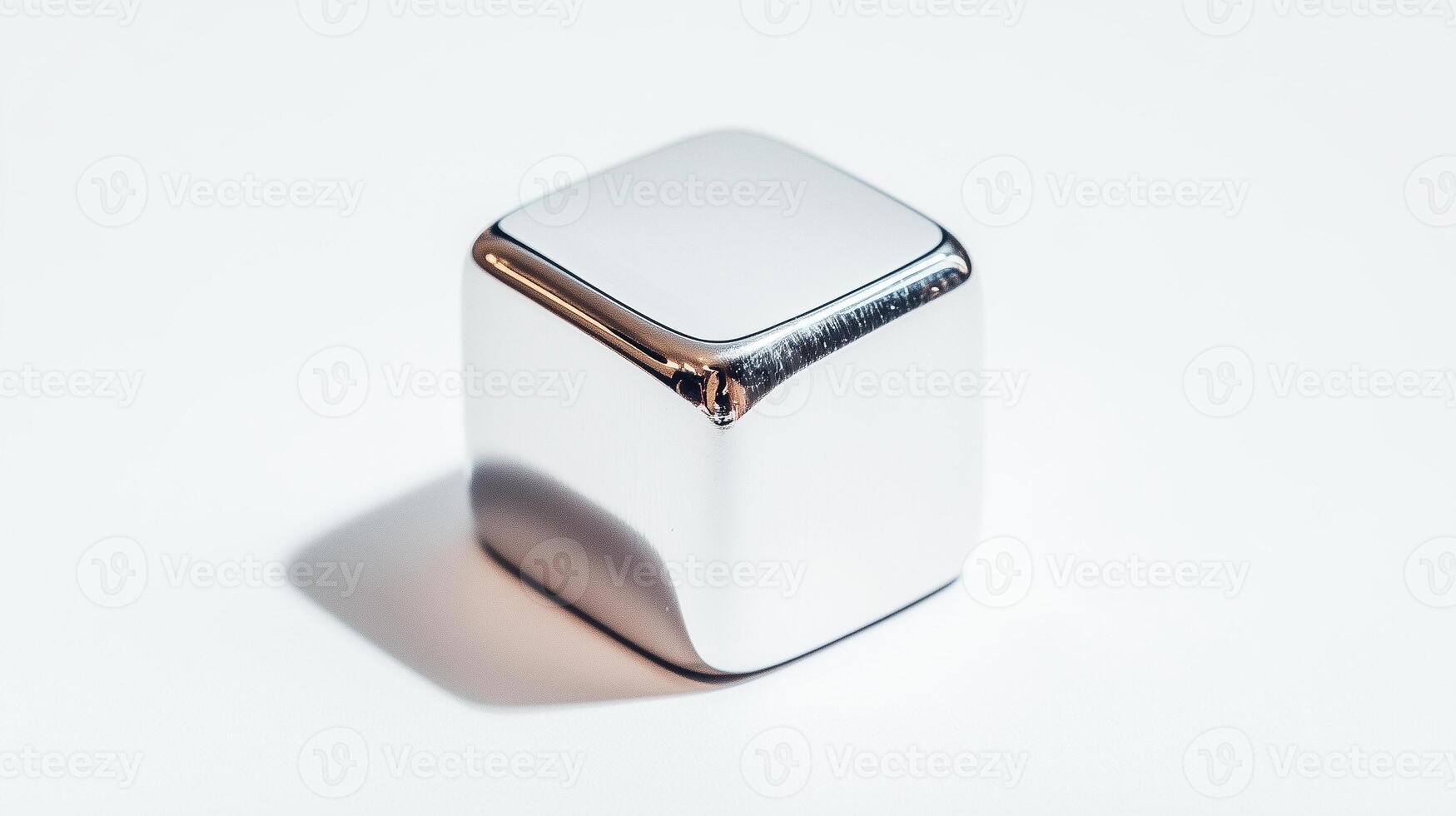 silver cube placed on a soft white surface photo