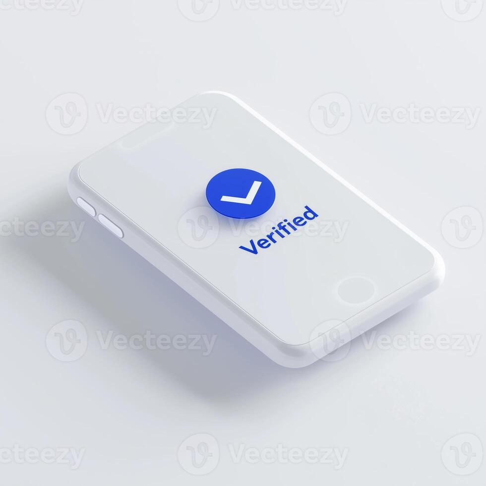 digital device displaying a verification screen with blue checkmark photo