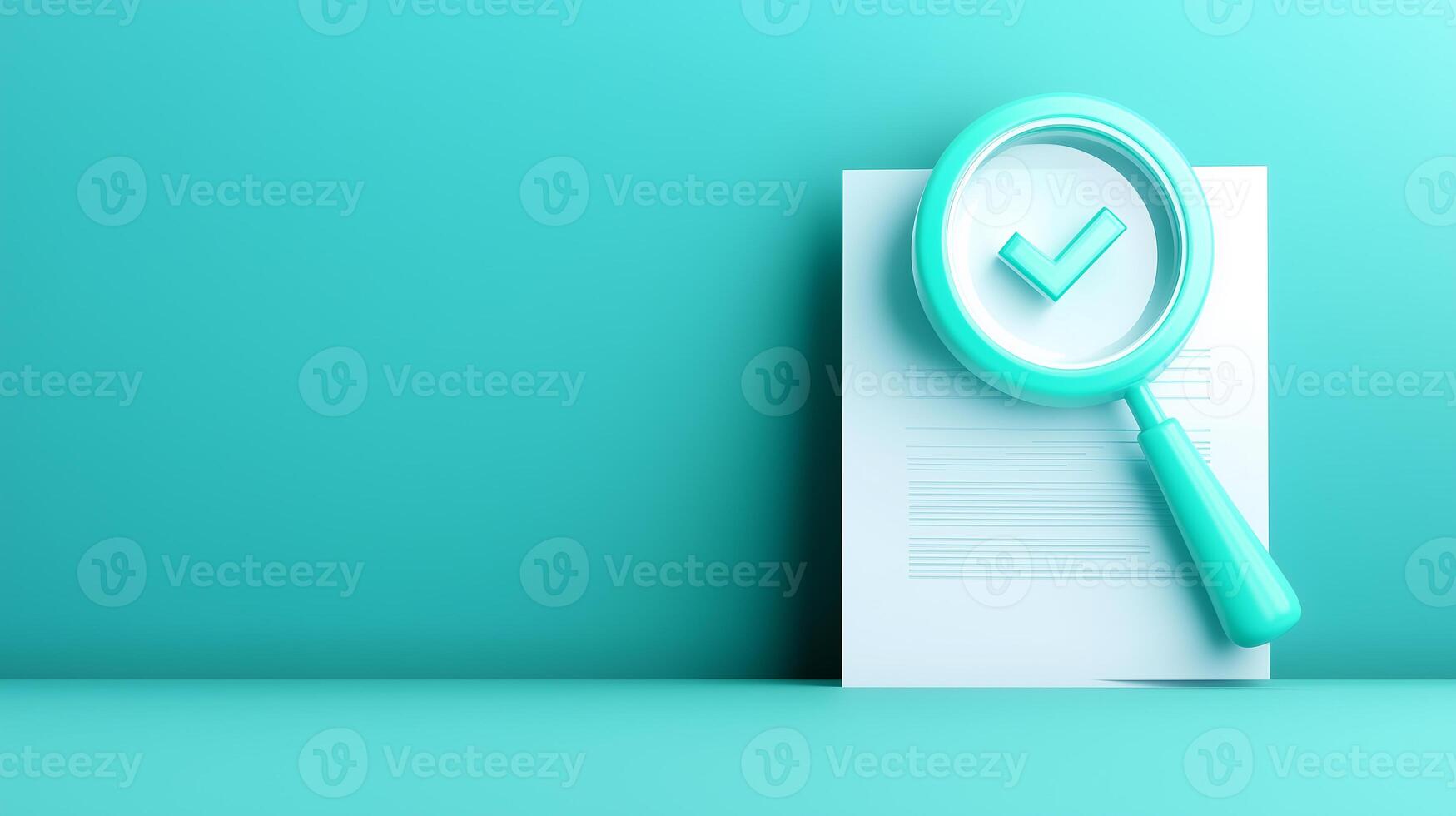 3D illustration of a magnifying glass hovering over a document photo