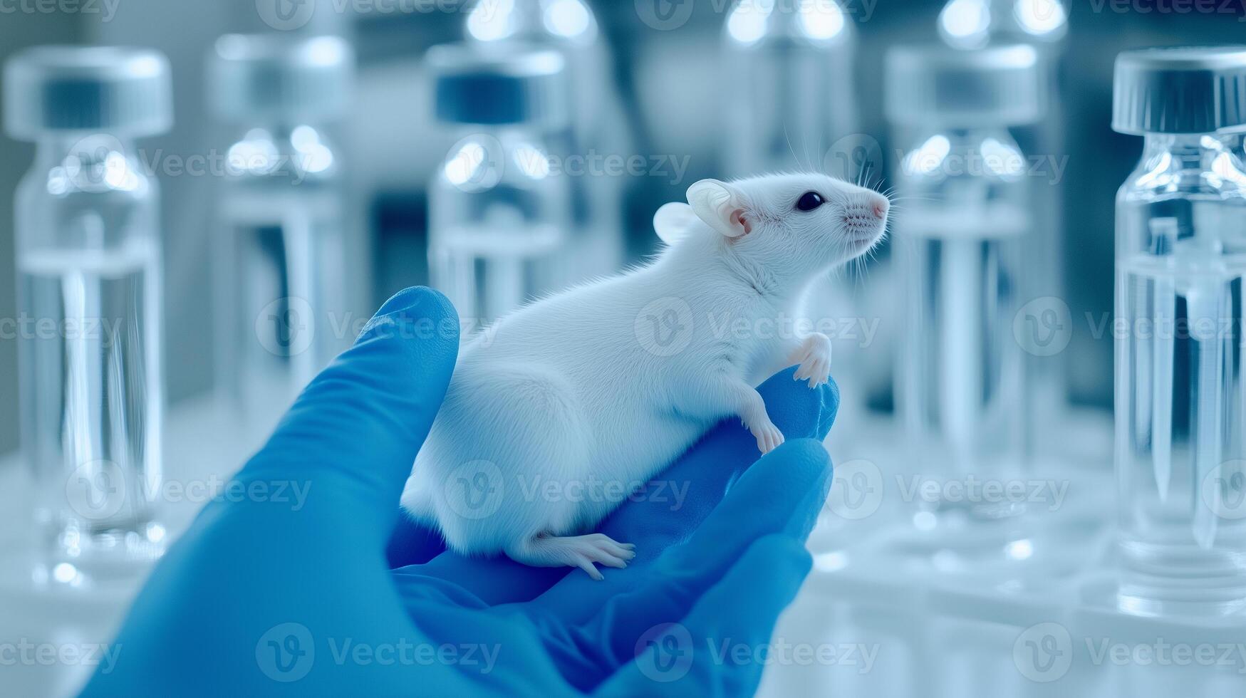 a white mouse is being held by a person in a lab photo