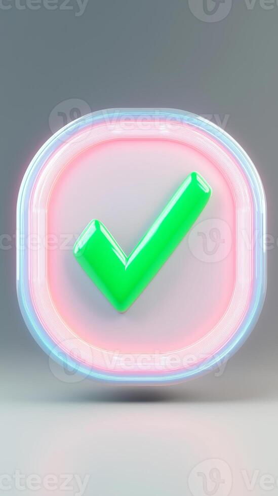 digital approval button, with a glowing green checkmark icon photo