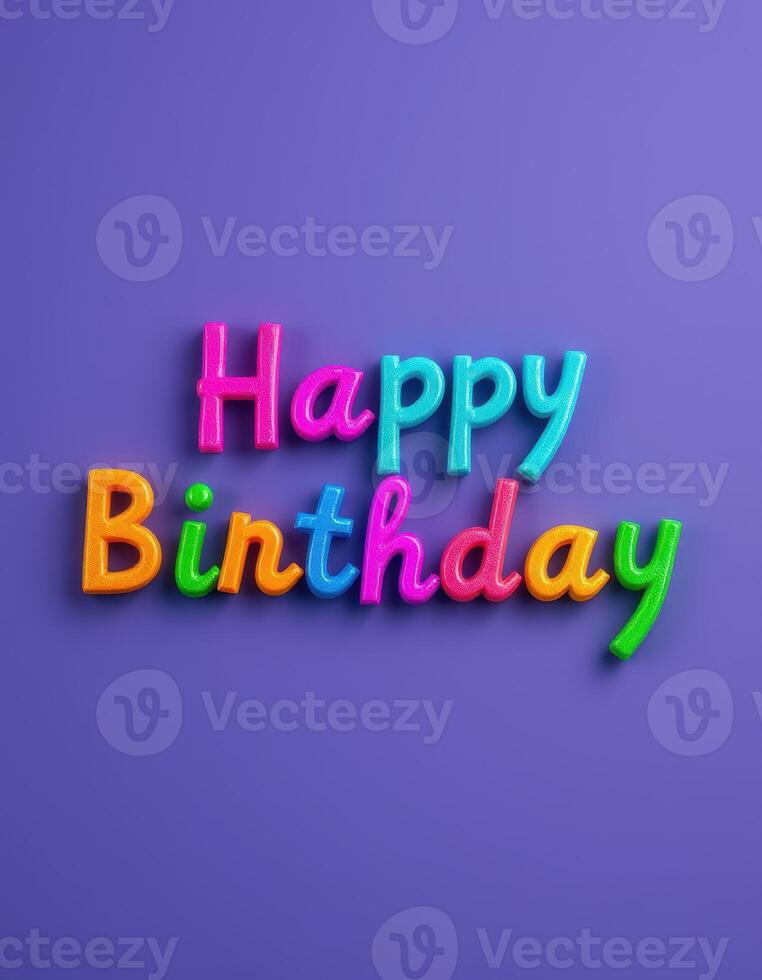 Colorful birthday letters arranged festively on a purple background create a joyful celebration atmosphere for anyone's special day photo