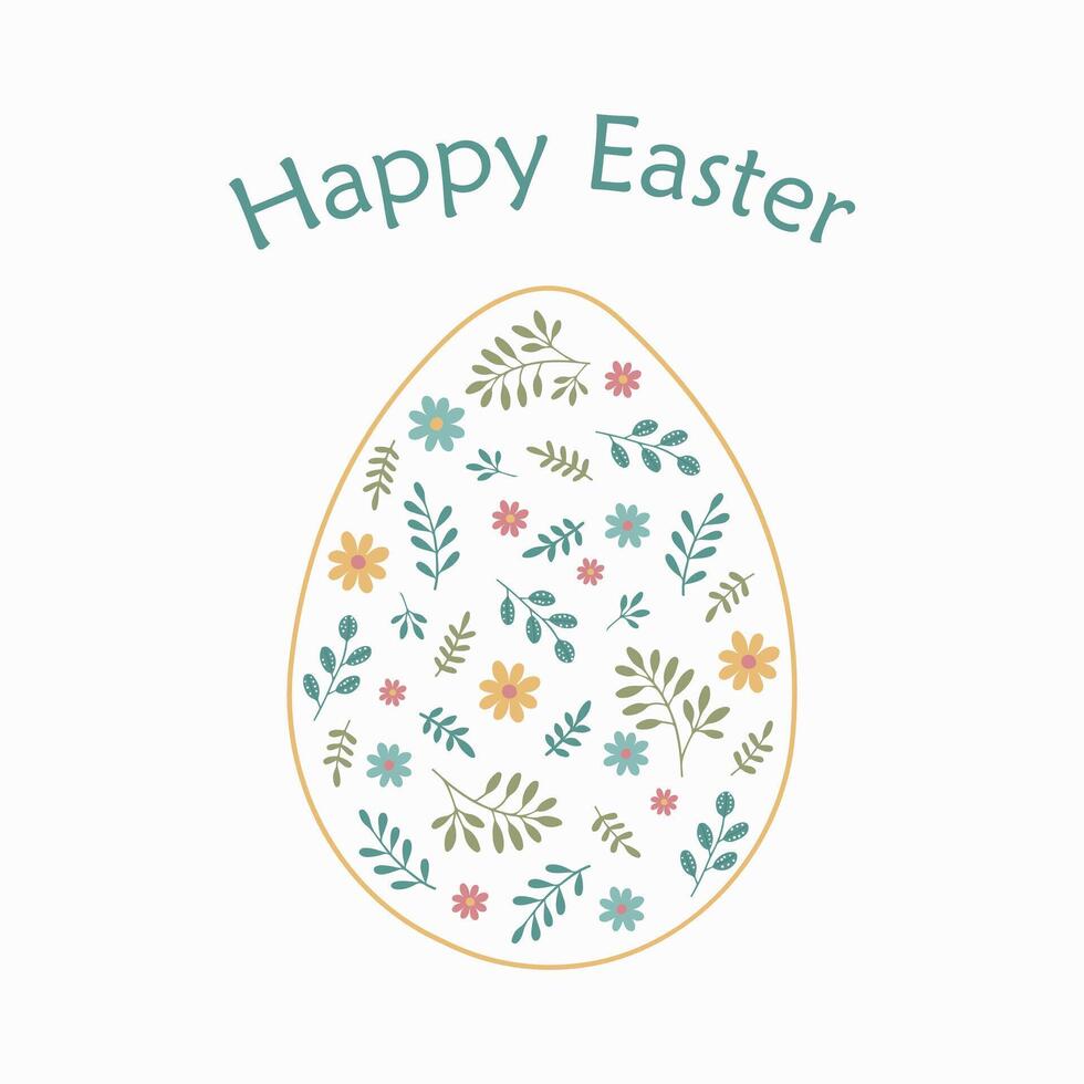 Easter composition with flowers inside an egg. vector