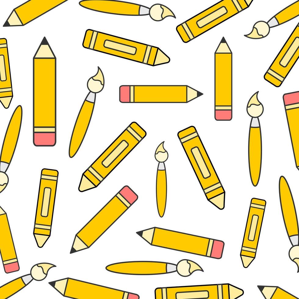 Seamless Pattern of Bright Pencils and Paintbrushes for Creative Design Themes vector