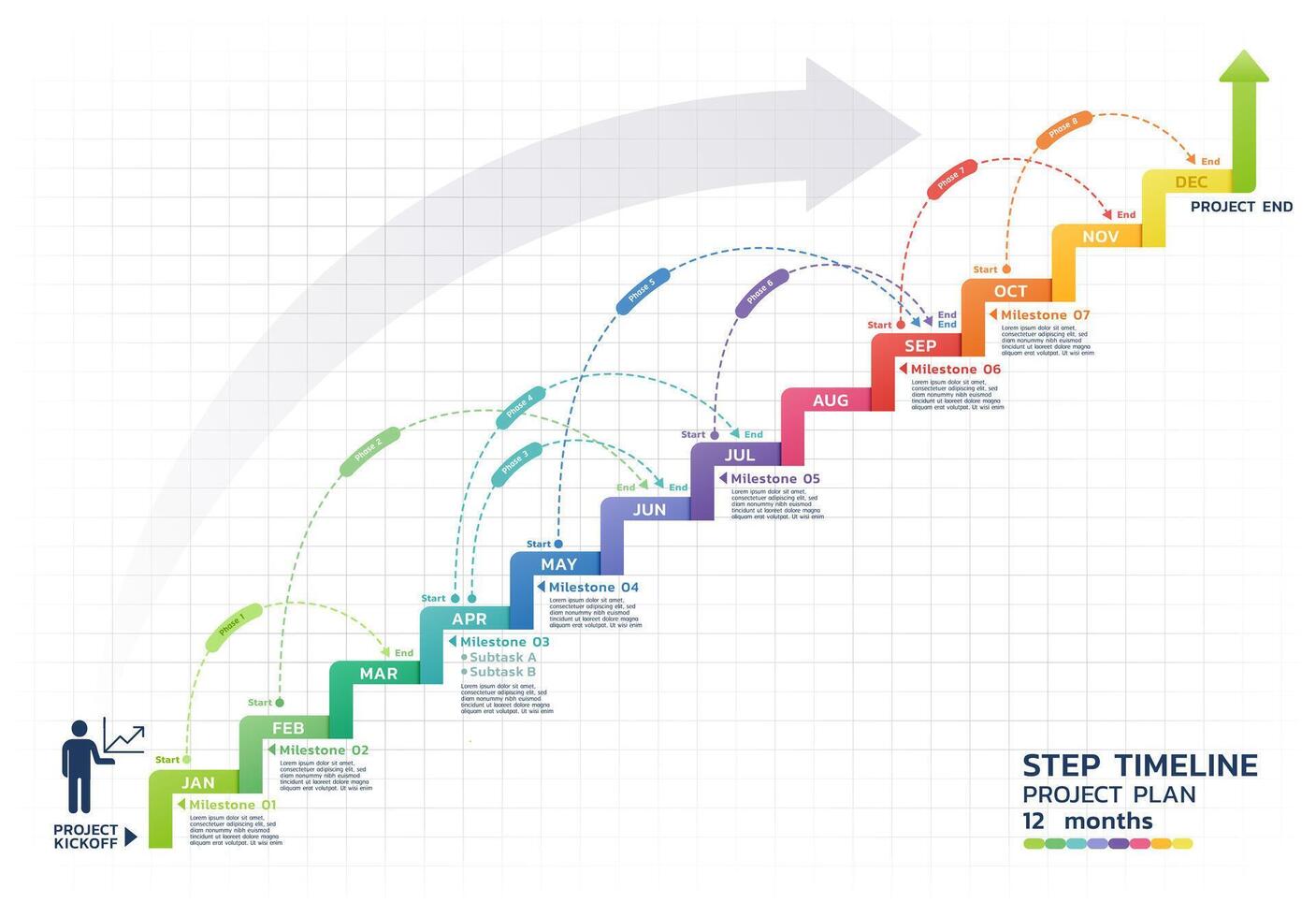 Timeline gantt chart infographic template color background vector