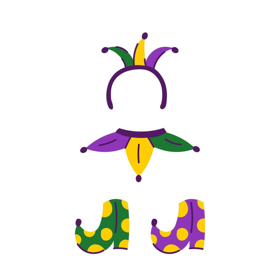 Mardi Gras Jester Costume Elements Set vector