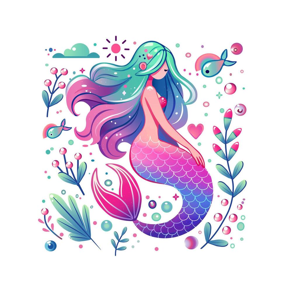 Elegant Mermaid Illustration with Pastel Colors vector