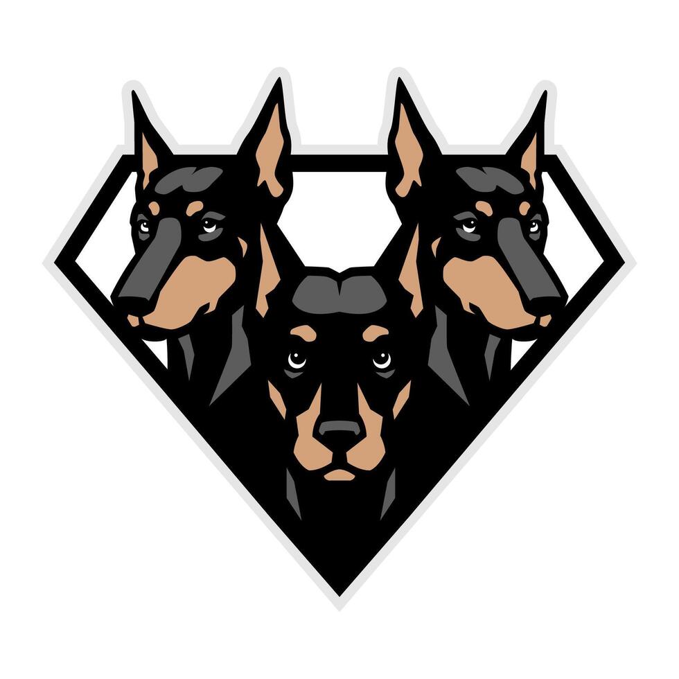 DOBERMAN DOG THREE HEAD LOGO DESIGN vector