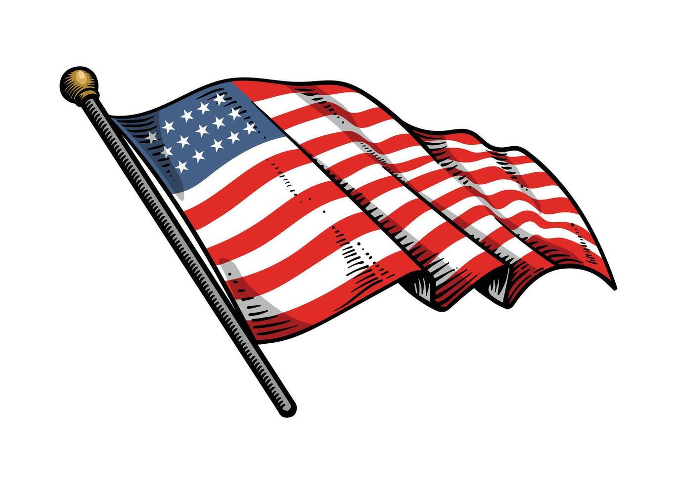 american flag hand drawn vector