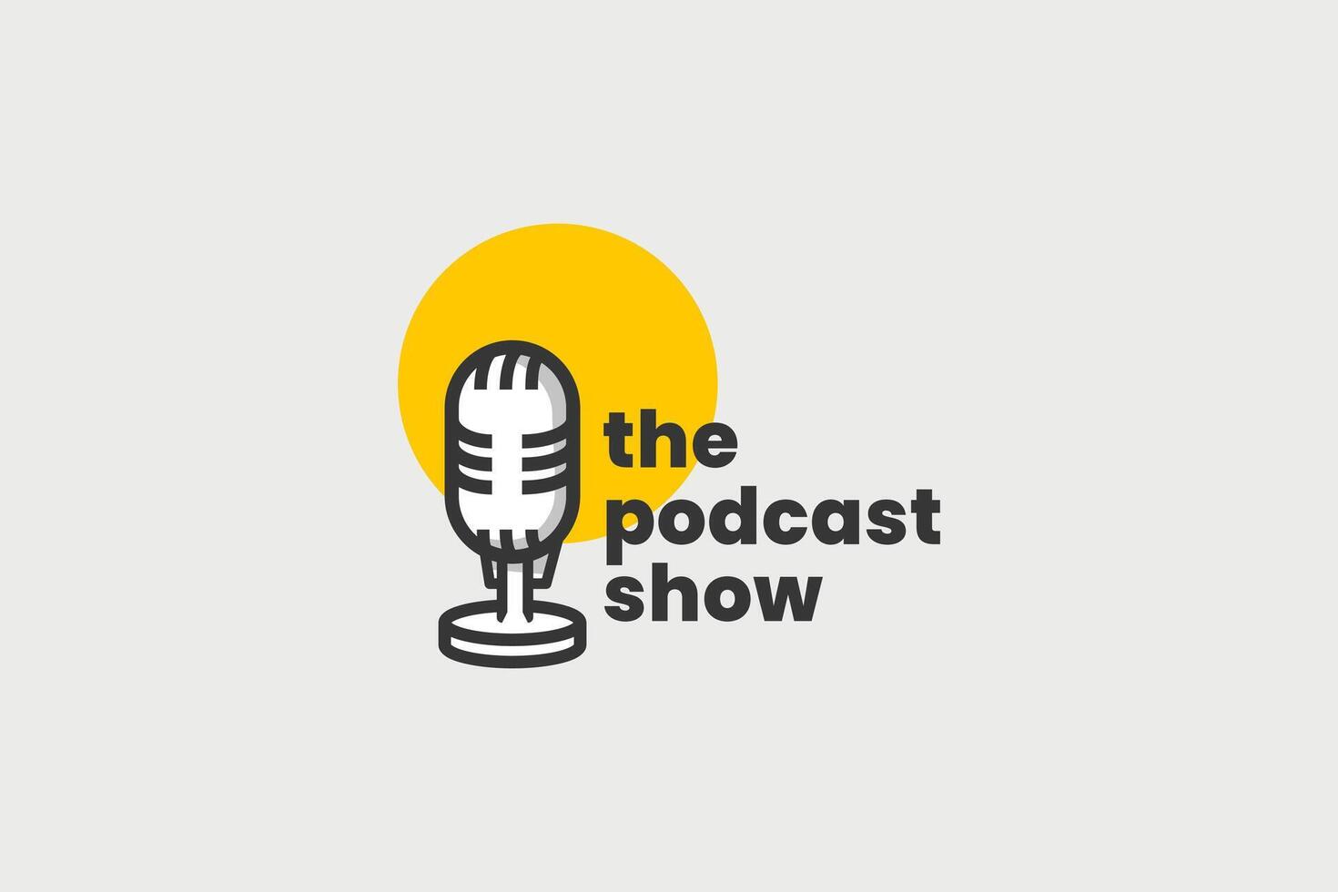 podcast logo with microphone icon and yellow circle behind vector