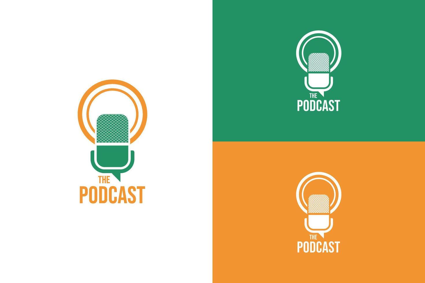 podcast logo with microphone image and circle ornament behind it vector