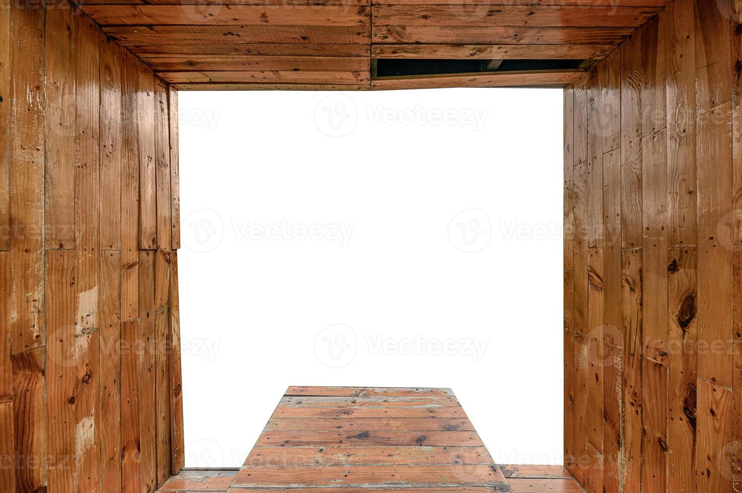 Inside of wooden brown planks box photo