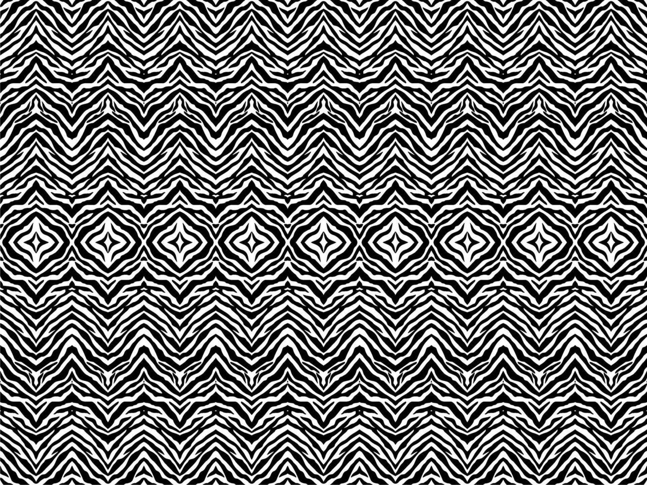 Black-White Stripes Lines Motifs Pattern Inspired by Zebra. Decoration for Interior, Exterior, Carpet, Textile, Garment, Cloth, Silk, Tile, Plastic, Paper, Wrapping, Wallpaper, Pillow. BW and Flat vector