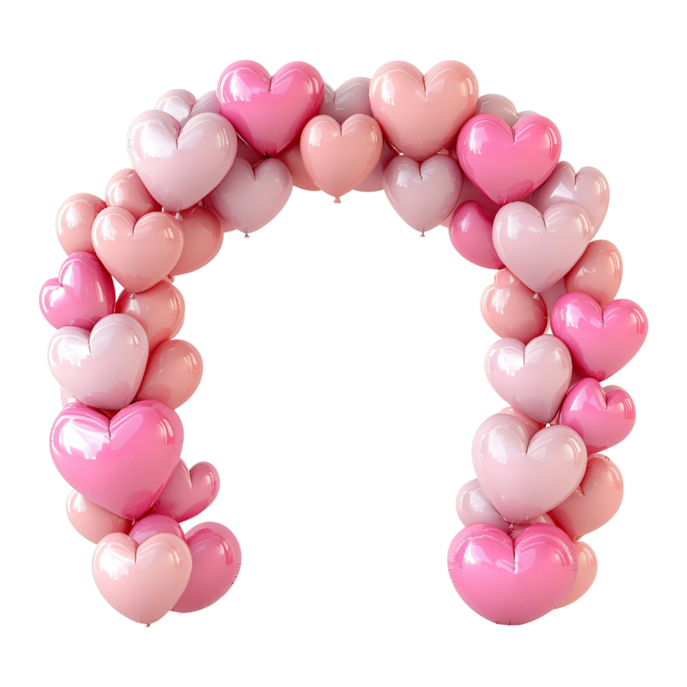 Romantic pink heart shaped balloons decorative arch gate events celebrations isolated on transparent background png