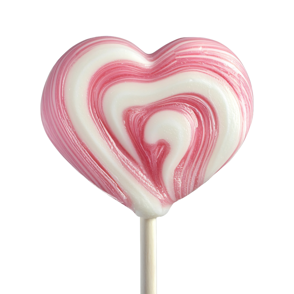 Pink white swirls heart shaped lollipop Valentine's Day isolated on transparent background png
