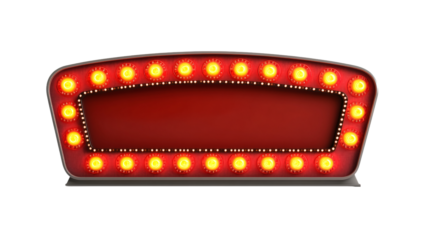 Vintage cinema advertising board with red lights and blank display isolated on transparent background png