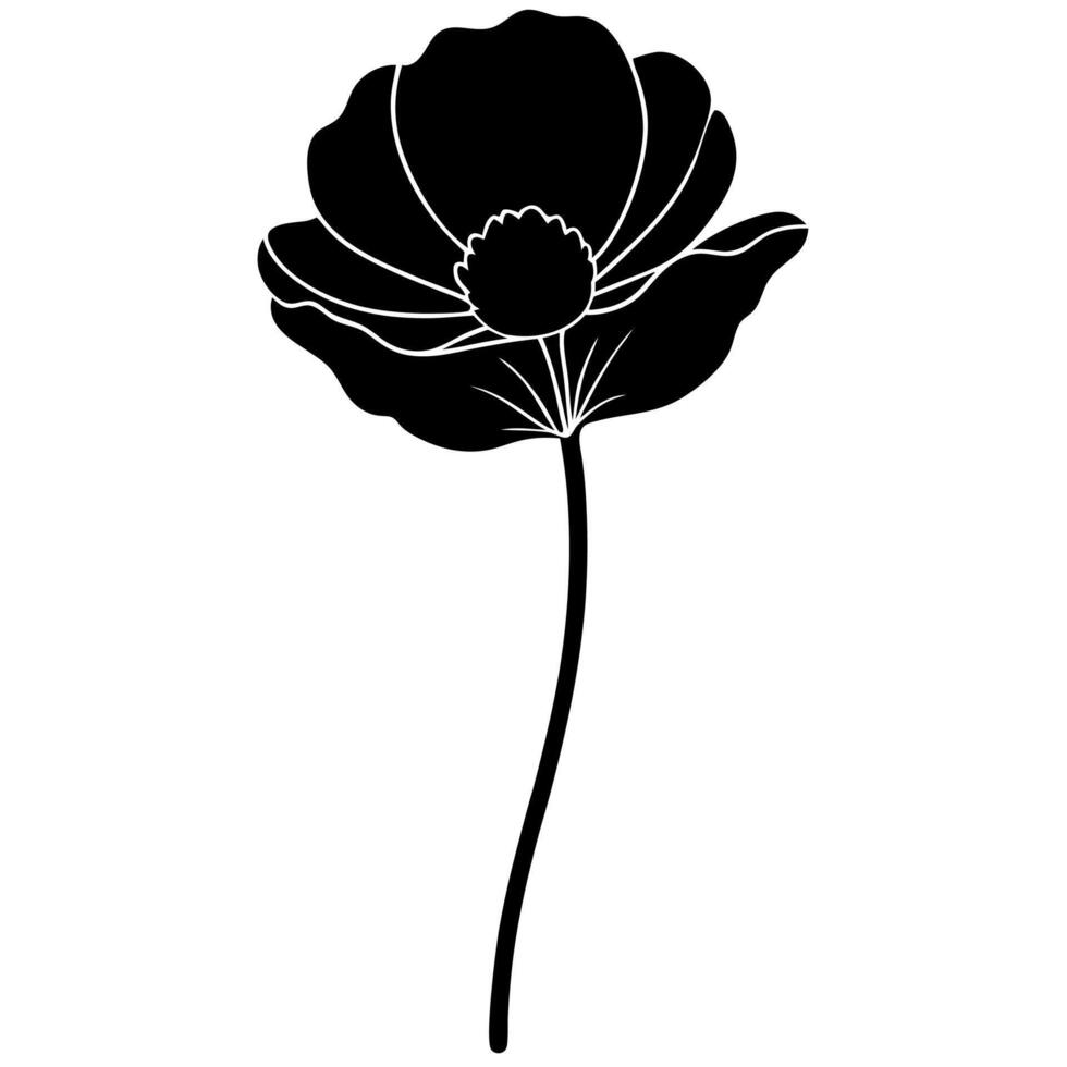 Artistic black poppy flower silhouette ideal for projects vector
