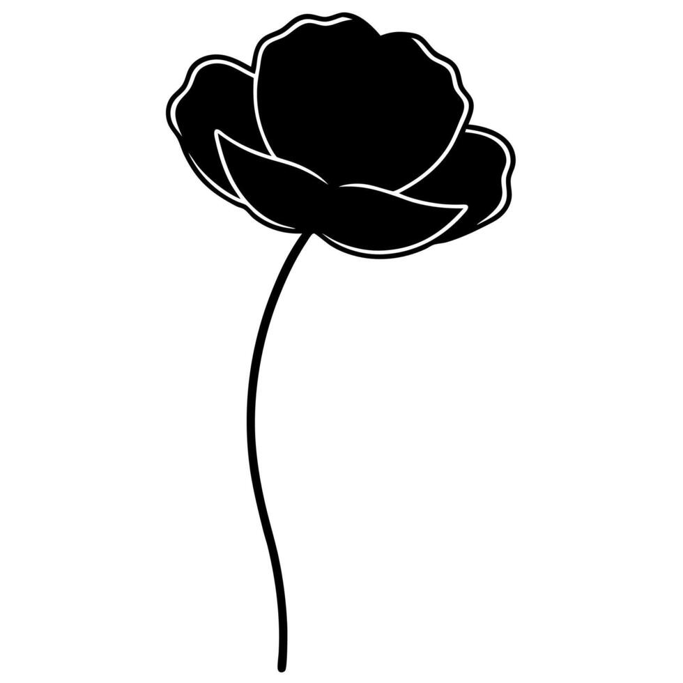 Artistic black poppy flower silhouette ideal vector