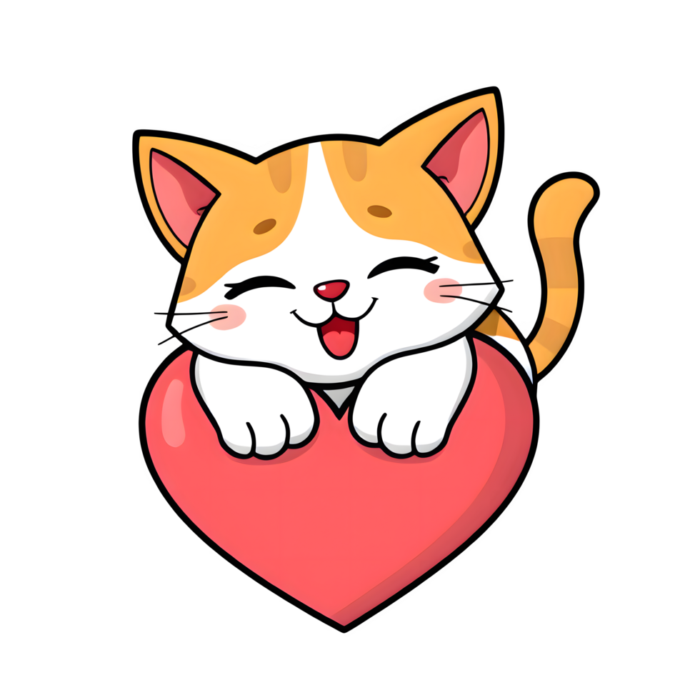 Cartoon Happy Ginger Cat With A Red Heart png