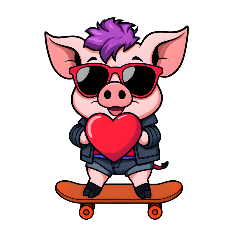 Cartoon Valentine Punk Pig With A Red Heart png