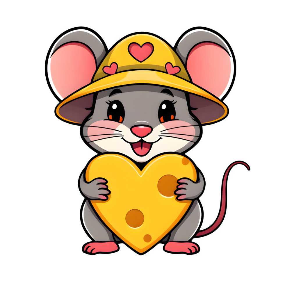 Cartoon Mouse With A Heart Shape Cheese png