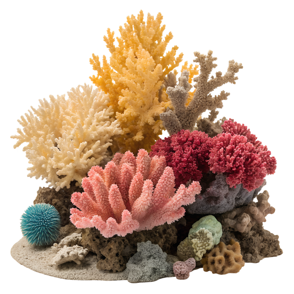 Variety of corals isolated on a transparent background png