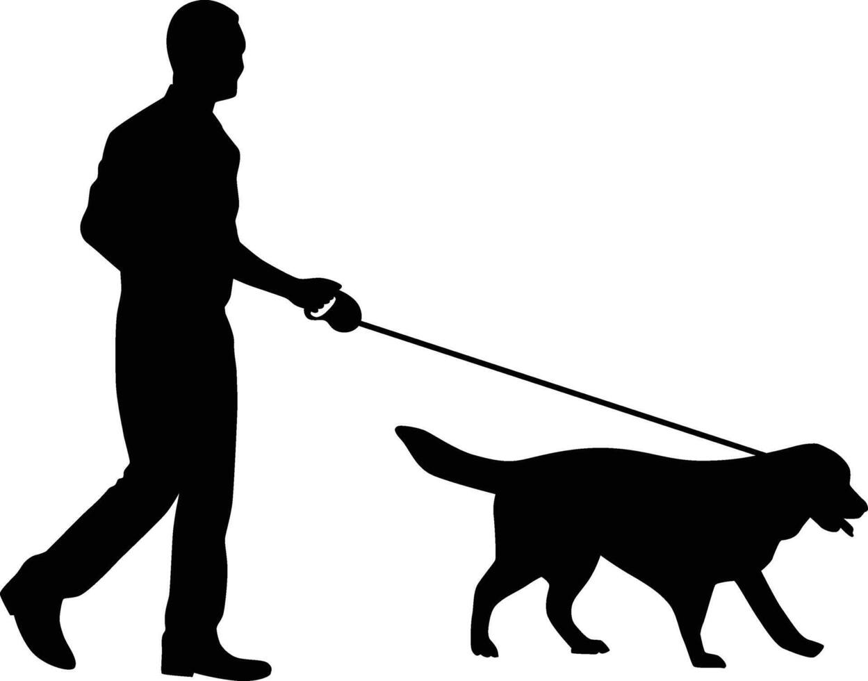 Men walking with dog silhouette vector