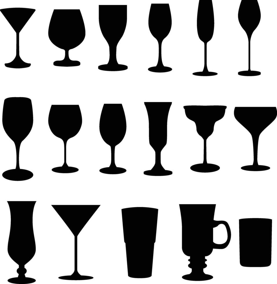 Types of glassware silhouette illustration vector