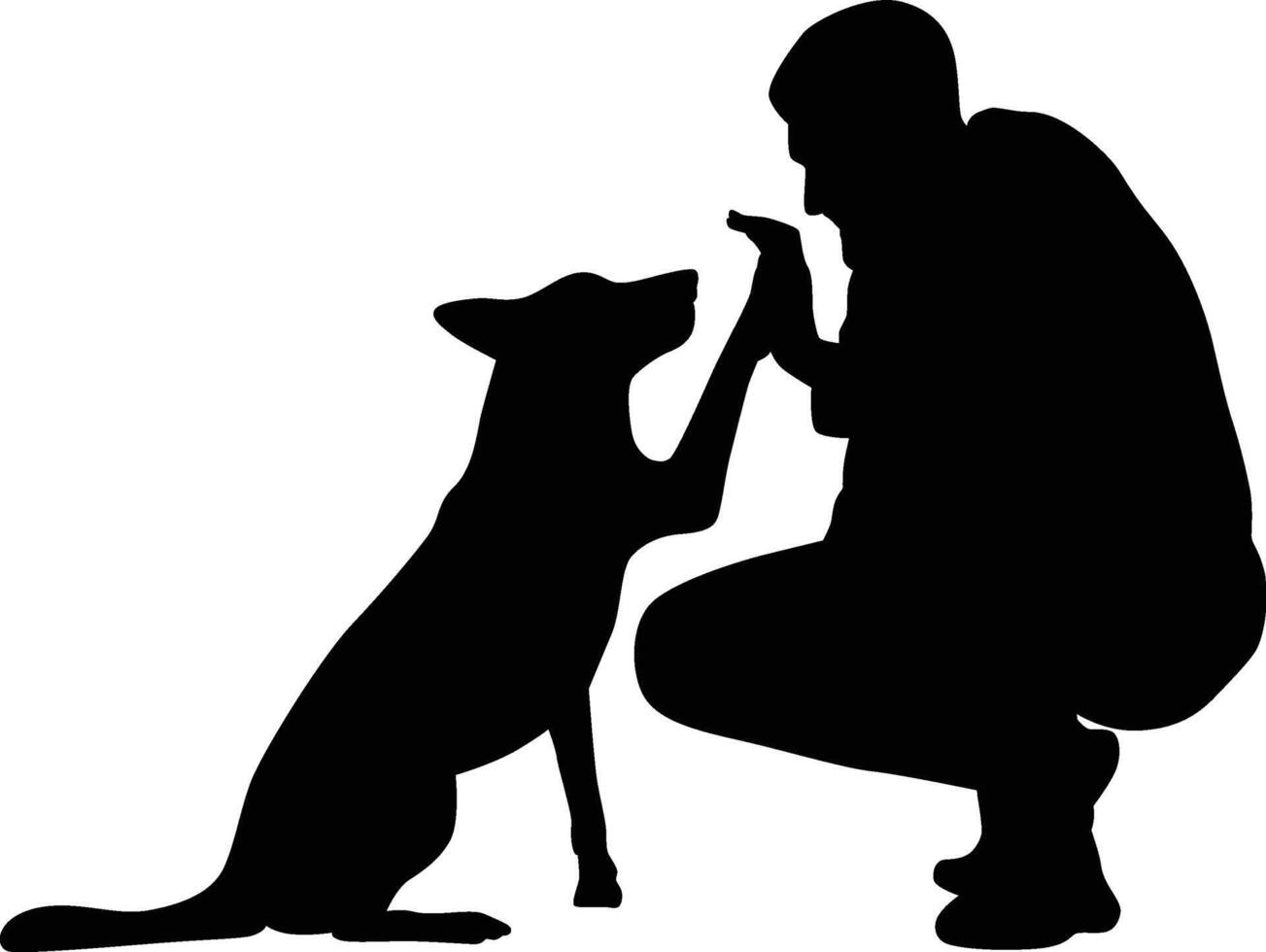 Silhouette of men playing with dog vector