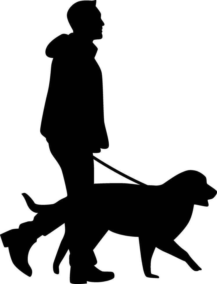 Silhouette of men walking with dog vector