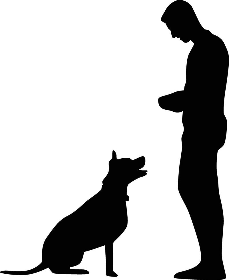 Silhouette of men with dog vector