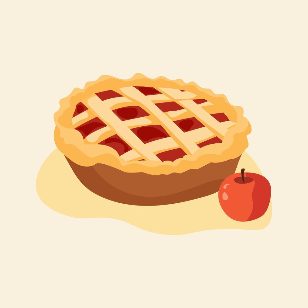 Traditional American apple pie. Sweet cake with apples. vector