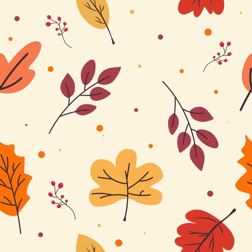 Seamless autumn pattern with leaves, acorns, berries vector