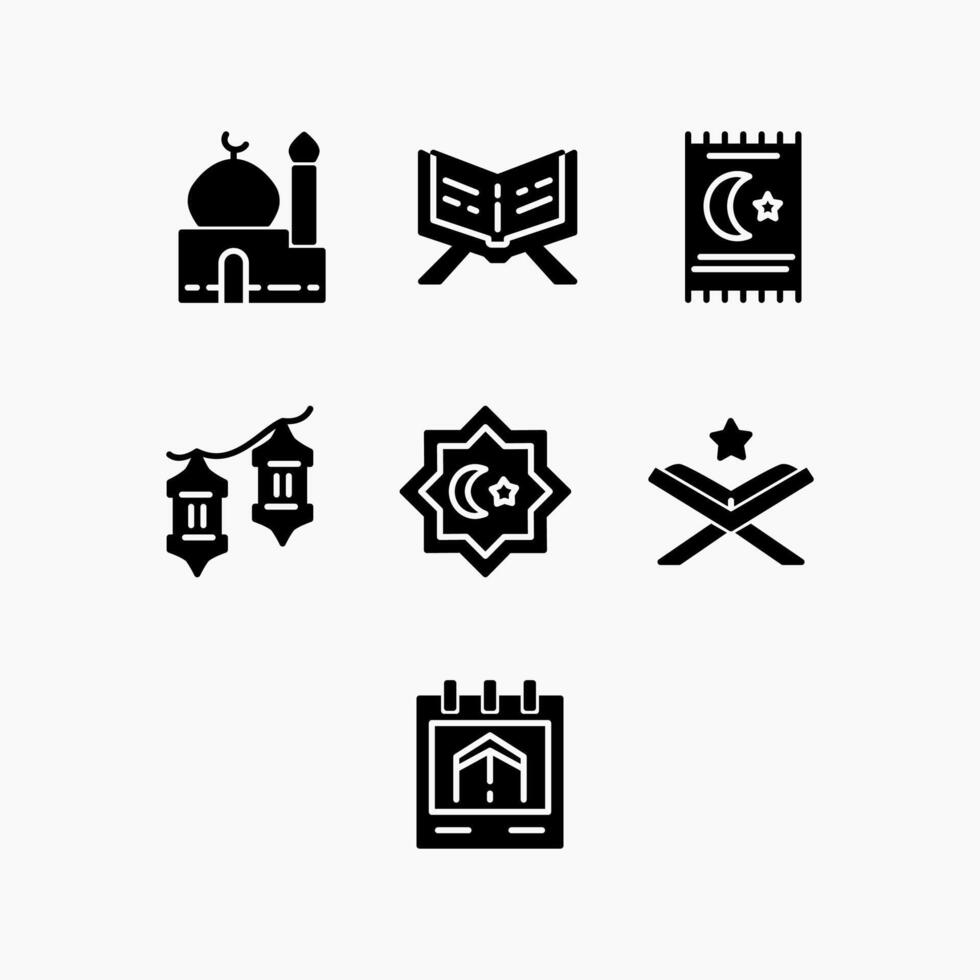 Design Illustration graphic of islamic set icon with glyph style. Suitable for UI, mobile design, web design, etc. vector