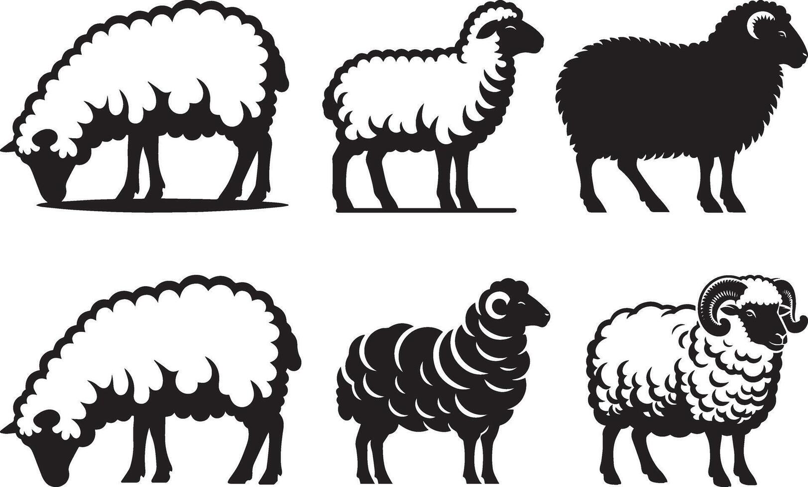 Sheep art illustration black and white silhouette set vector