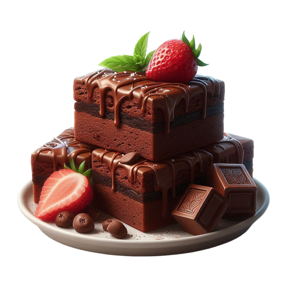 chocolate cake with strawberries and chocolate on a plate png