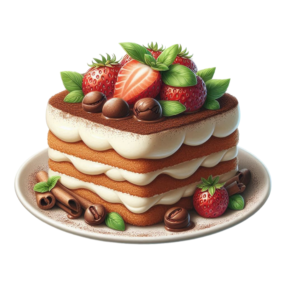 cake with strawberries and chocolate on a plate png
