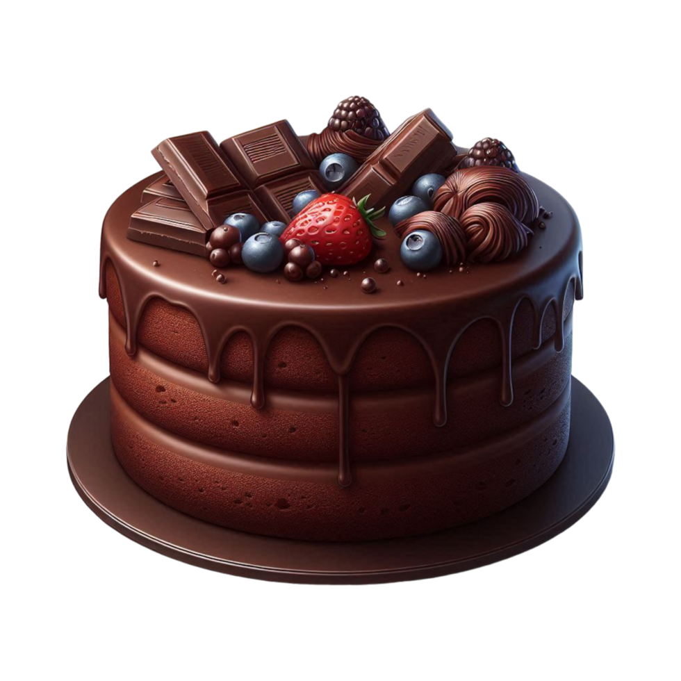 chocolate cake with berries and chocolate on a transparent background png