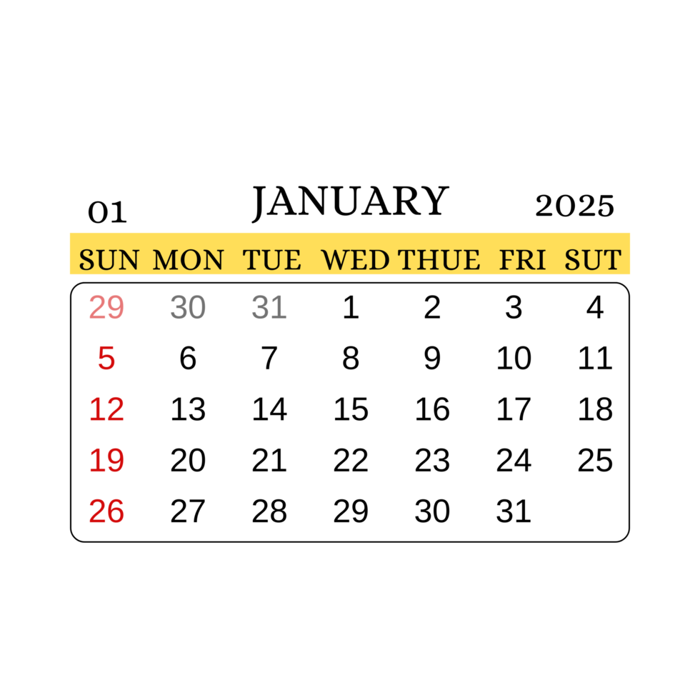 january calendar template 2025 transparent png