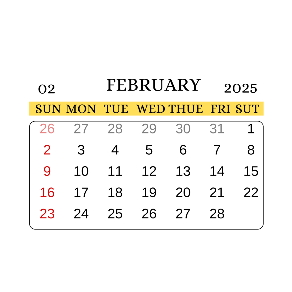 february calendar template 2025 transparent png
