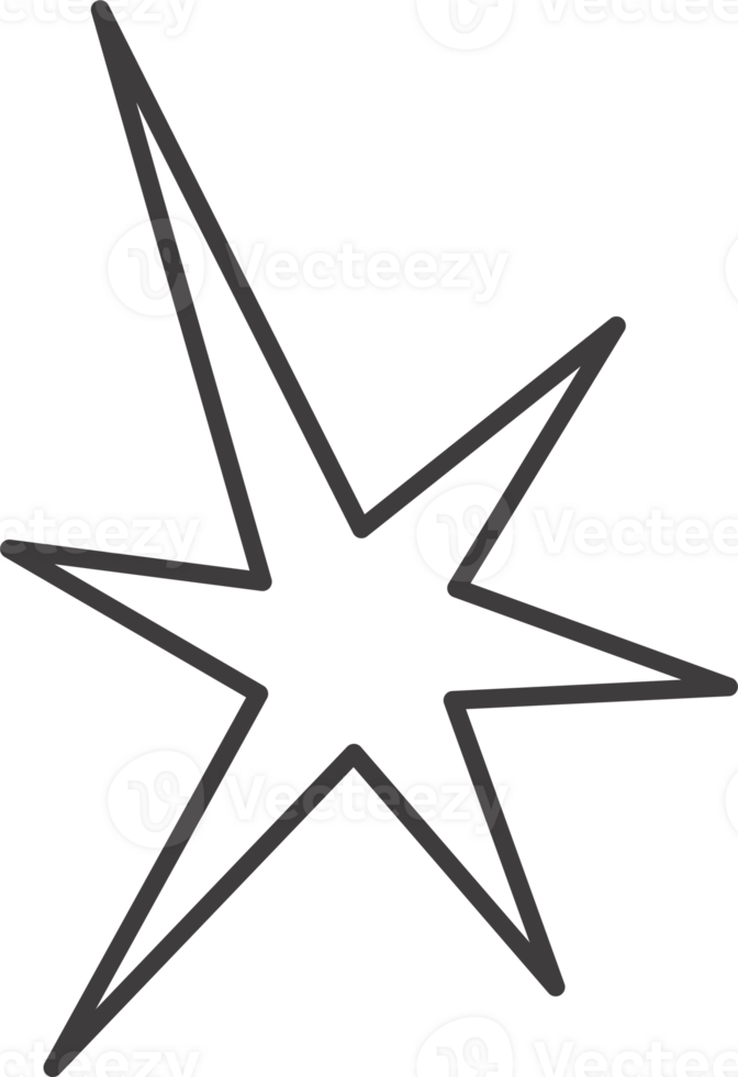 Y2k star shape. Outline icon of abstract spark and shiny irregular flash burst. Bling and twinkle geometric minimal retro design element. png
