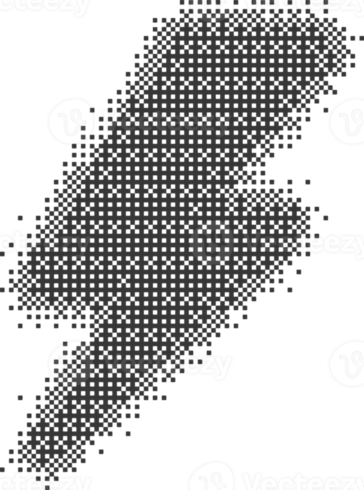Pixel pattern lightning shape. Textured with bitmap Y2k dither gradient. Retro flash with old computer game graphic effect. Halftone grunge illustration png